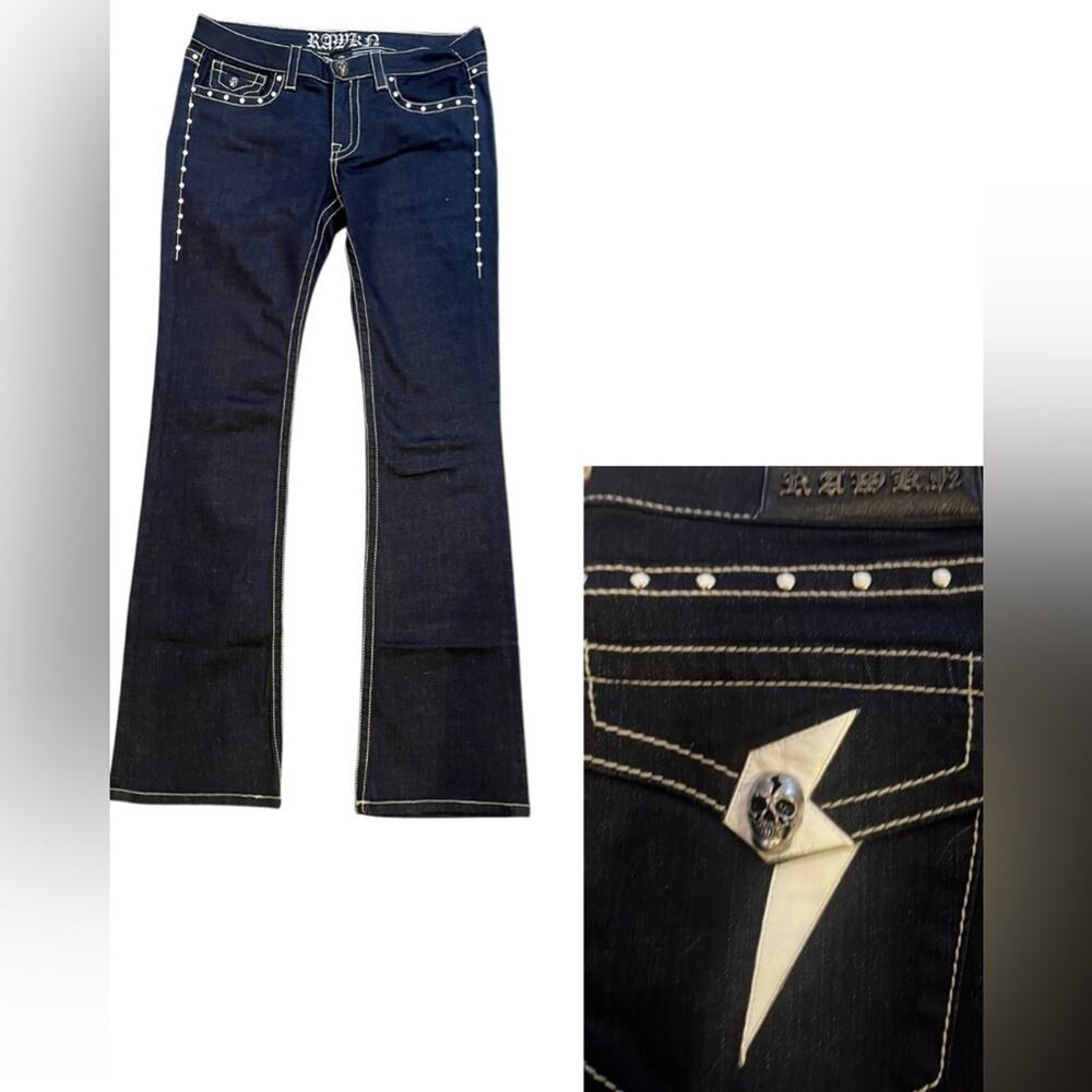 Rawkn Skull Emo Studded Rocker Indie Embellished Jeans 10 Lightening Bolt NWT